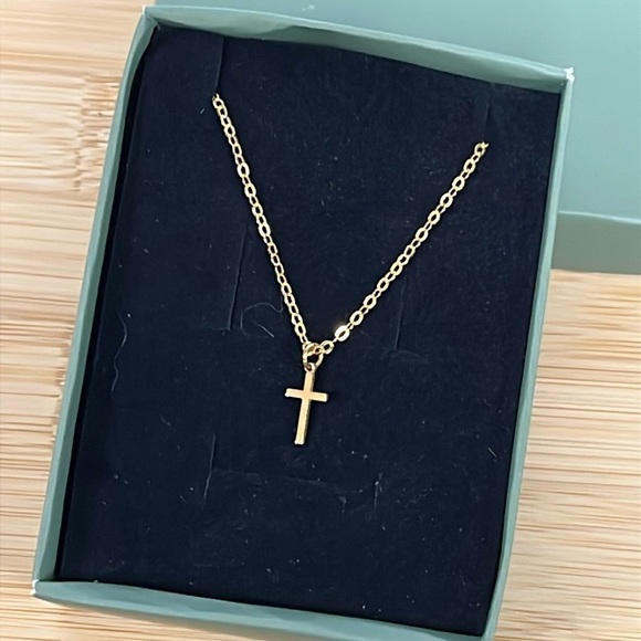 Brand New 14K Gold Plated Cross Necklace Dainty Minimalist 18" Length - Picture 3 of 14
